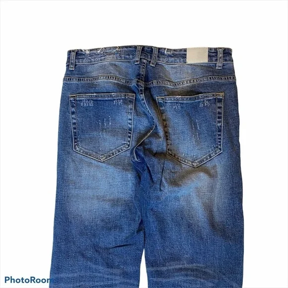 Men blue Embellish ripped skinny slim jean waist 30 - Picture 6 of 6